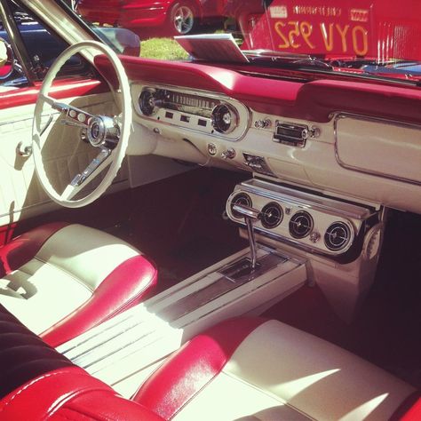 1966 Ford Mustang Interior, Classic Mustang Interior, 1966 Ford Mustang Convertible Cherry Red, Og Coquette, Ford Mustang Interior, Mustang Interior, Red Mustang, 65 Mustang, Vintage Mustang