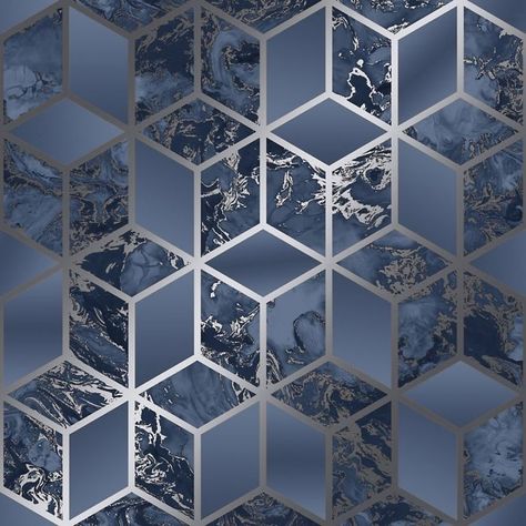 Liquid Marble, Wallpaper Stores, Cube Pattern, Silver Wallpaper, Navy Wallpaper, Paint Diy, Embossed Wallpaper, Loft Room, Patterns Design