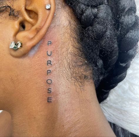 Feel Tattoo Words, Sonder Tattoo Behind Ear, Word Neck Tattoos, Purpose Tattoo, Behind Ear Tats, Neck Tattoo Women, Women's Tattoos, 2024 Energy, Small Feminine Tattoos