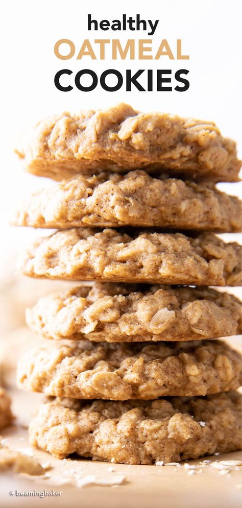 Lightly sweet healthy oatmeal cookies bursting with warm, cozy spices and buttery-rich flavor. You’d never know these oatmeal cookies were healthy! | Recipe at BeamingBaker.com Oatmeal Cookie Recipes Healthy, Healthy Oatmeal Cookies, Healthy Cookie Recipes, Oat Cookies, Oatmeal Cookie Recipes, Healthy Oatmeal, Breakfast Cookies, Healthy Cookies, Healthy Sweets