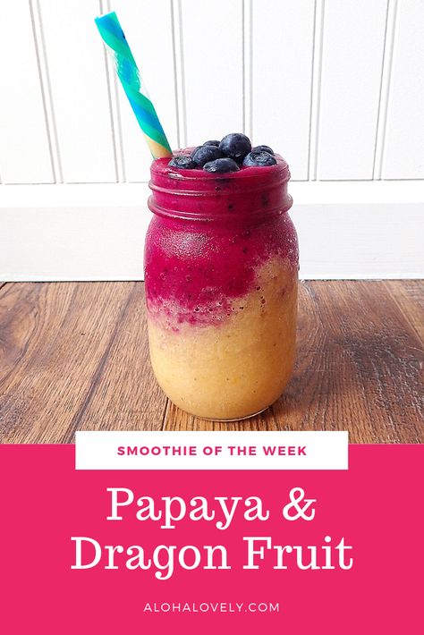 Smoothie of the Week: Papaya & Dragon Fruit -------------------------------------------- Here is a layered smoothie recipe that my two kiddos love as well. It’s sweet, creamy and super easy to make. Top with your favorite berries or cut up fruit to add some extra fruity zing! #smoothierecipe #smoothie #smoothies #dragonfruit #papaya Easy Fruit Smoothie Recipes, Layered Smoothie, Apricot Smoothie, Papaya Smoothie, Banana Apple Smoothie, Fit Moms, Simple Foods, Apple Smoothie, Dragon Fruit Smoothie