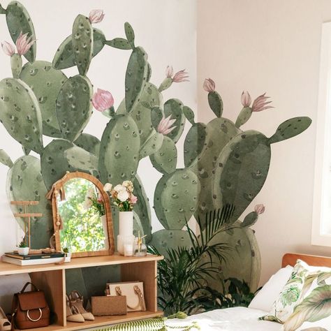 Cactus Mural, Tropical Wall Decals, Office Revamp, Backyard Wall, Large Cactus, Garden Mural, Summer Wall Art, Cactus Wall, Spaghetti Western