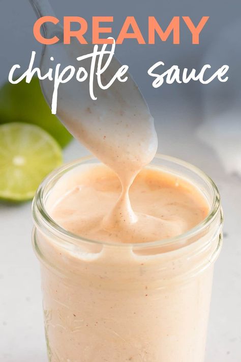 This creamy chipotle sauce recipe is made with a mix of mayo & sour cream with lime juice and spicy chipotle sauce! If you love the Taco Bell creamy chipotle sauce, you'll love our fresh homemade version even more! Creamy Chipotle Sauce Recipe, Spicy Chipotle Sauce, Chipotle Sauce Recipe, Baja Shrimp Tacos, Taco Bell Copycat, Adobe Sauce, Creamy Chipotle Sauce, Chipotle Ranch Dressing, Shrimp Taco Recipes