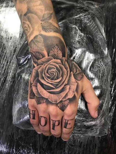 Tattoo Rose On Hand, All Hand Tattoo Man, Manly Hand Tattoos, Roses Tattoo Hand, Hand Rose Tattoos For Guys, Full Sleeve Rose Tattoos For Guys, Rose Tattoo On The Hand, Aztec Rose Tattoo, Rose Hand Tattoo Men Design