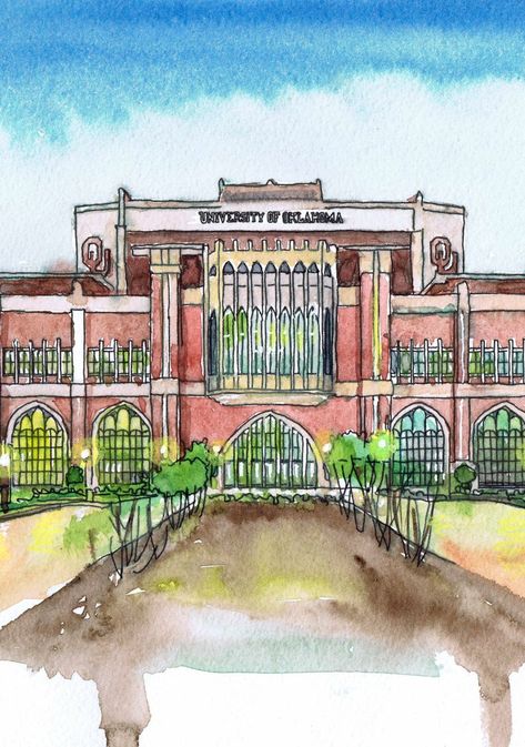 University of Oklahoma Stadium Art Watercolor Print Painting | Etsy Oklahoma Artwork, Oklahoma Art, Stadium Art, Abstract Cityscape, College List, University Of Kansas, University Of Oklahoma, Print Painting, Park Art