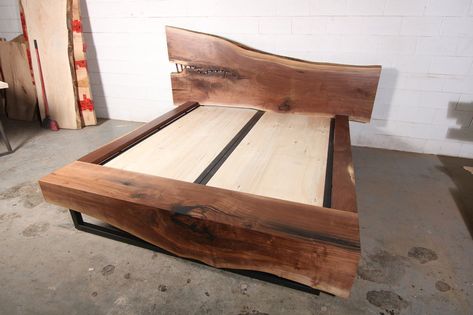 Live Edge Walnut King Size Bed - Anglewood Live Edge Custom Furniture, Toronto King Size Bed Frame Diy, Live Edge Headboard, Holiday Goals, Live Edge Bed, Walnut Bed Frame, Simple Bed Designs, Walnut Bed, Cama King Size, Lit King Size