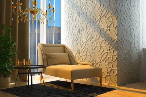 3d Plaster Wall, Interior Wall Panels, Feature Wall Living Room, House Wall Design, Interior Wall, Wingback Chair, Tv Wall, Interior Walls, Wall Panels