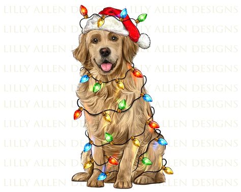 Christmas Dog Art, Christmas Picture Ideas With Dogs, Picture Ideas With Dogs, Dog Lockscreen, Christmas Lights Drawing, Golden Retriever Illustration, Dogs Outside, Christmas Golden Retriever, Dog Christmas Photos