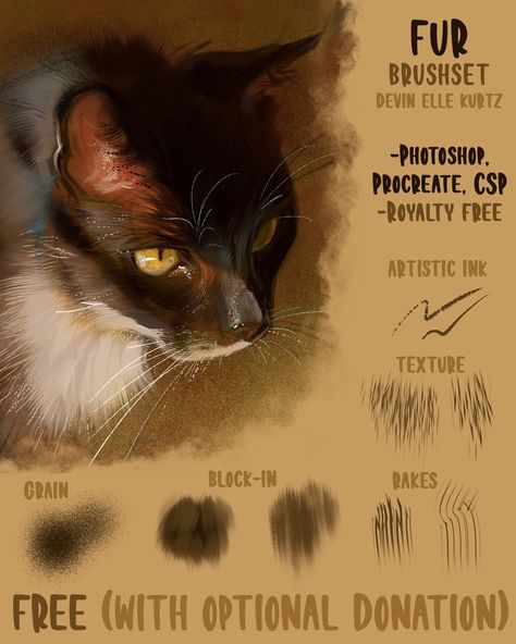 Devin Elle Kurtz Csp Brushes, Devin Elle Kurtz, Clip Studio Paint Brushes, Study Reference, Brush Effect, Painting Fur, Art Aesthetics, Illustrator Brushes, Procreate Brushes Free