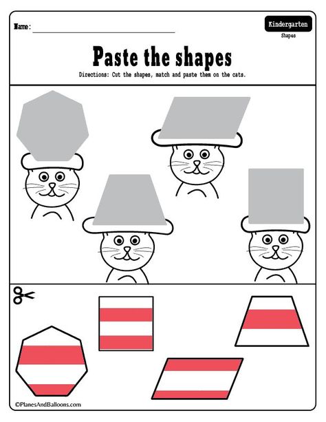 Fun shapes printables for preschool and kindergarten. Dr. Seuss inspired shapes matching worksheets. Perfect for math centers or morning work. #kindergarten #prek #drseuss Cat In The Hat Math Preschool, Dr Suess Worksheets Preschool, Dr Seuss Worksheets Kindergarten, Dr Suess Week Crafts Toddlers, Dr Seuss Week Activities Preschool, Dr. Seuss Preschool, Cat Worksheets For Preschool, Dr Seuss Math Activities Preschool, Dr. Seuss Activities