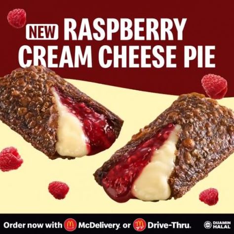 McDonald's Raspberry Cream Cheese Pie Raspberry Cream Cheese Pie, Mcdonalds Pie, Pocket Pies, Raspberry Cream Cheese, Cream Cheese Pie, Japanese Menu, Raspberry Pie, Fast Food Items, Raspberry Cream