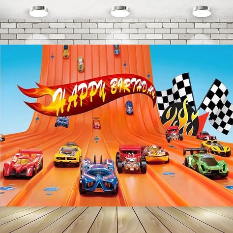 Hot Wheels Banner, Background For Cake, Car Background, Racer Car, Wild Birthday Party, Background Birthday, Hot Wheels Birthday, Birthday Party Photography, Cake Table Decorations