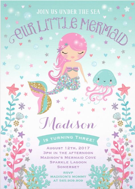 Cute mermaid birthday invitations. Under the sea birthday party invites & ideas. Girls birthday party idea. Mermaid themed party. afflink #mermaidbirthday #mermaidbirthdayparty Shark Invitations, Shark Party Invitations, Little Mermaid Birthday Party, Mermaid Invitation, Mermaid Invitations, Mermaid Birthday Invitations, Sea Birthday Party, Little Mermaid Birthday, Shark Party