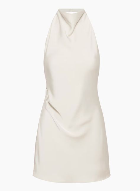 AUDIENCE SATIN MINI DRESS | Aritzia White Engagement Party Dress, White Graduation Dress College, Reception Party Dress, White Satin Mini Dress, Graduation Dress College, White Dresses Graduation, Halterneck Mini Dress, Aritzia Dress, Glossier Look