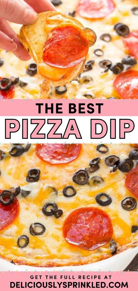 Look forward to this snack idea! It's a must-have football party food. Made with cream cheese, pepperoni, and your favorite toppings, this pizza dip is the BEST. Save this game day recipe for an easy appetizer! Cream Cheese Pepperoni, Easy Pizza Dip, Easy Game Day Snacks, Cream Cheese Pizza, Crowd Pleasers Recipes, Pizza Dip Recipes, Pepperoni Pizza Dip, Chip Dip Recipes, Homemade Dips