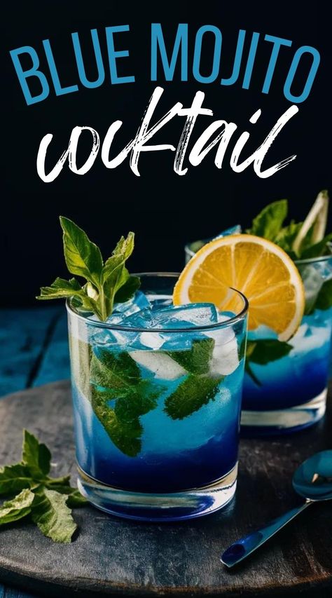 If you love the taste of a classic mojito cocktail, you will love this fantastic Blue Mojito recipe. It is perfect for sipping by the pool or adding to your summer drinks menu Refreshing Mixed Drinks, Blue Cocktails Recipe, Strawberry Mojito Recipe Pitcher, Summertime Alcoholic Drinks, Strawberry Mojito Pitcher, Blue Mojito Recipe, Gin Mojito Recipe, Blue Mojito, Summer Drink Menu