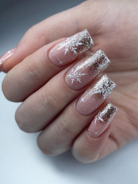 French Tips And Glitter, Nail Ideas For 2023, Trendy Winter Nails, Snowflake Nail Design, Pink French Manicure, Winter Nail Ideas, Star Nail Designs, Coffin Nails Ombre, Nail Art Designs Images