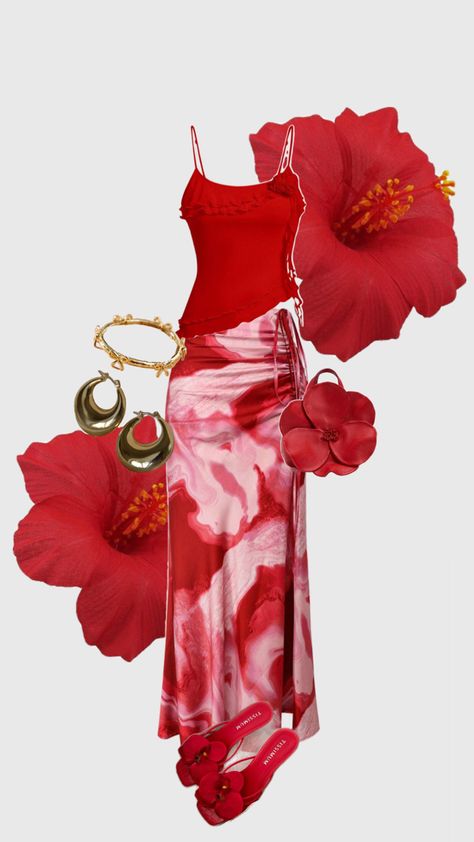 Tropical Dresses Aesthetic, Tropical Fashion Aesthetic, Tropical Outfit Ideas Party, Tropical Theme Party Outfit, Havana Nights Outfit Women, Christmas In July Outfit Ideas, Hawian Outfits, Tropical Dress Outfit, Tropical Party Outfit