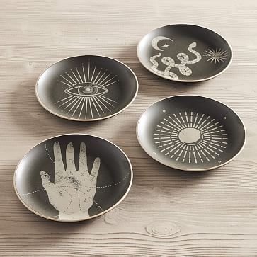 Curiosity Halloween Plates (Set of 4) West Elm Kitchen, Pumpkin Carving Tips, Modern Halloween Decor, Elegant Halloween Decor, Moody Design, Halloween Candy Bowl, Halloween Plates, Black Flatware, West Elm Kids