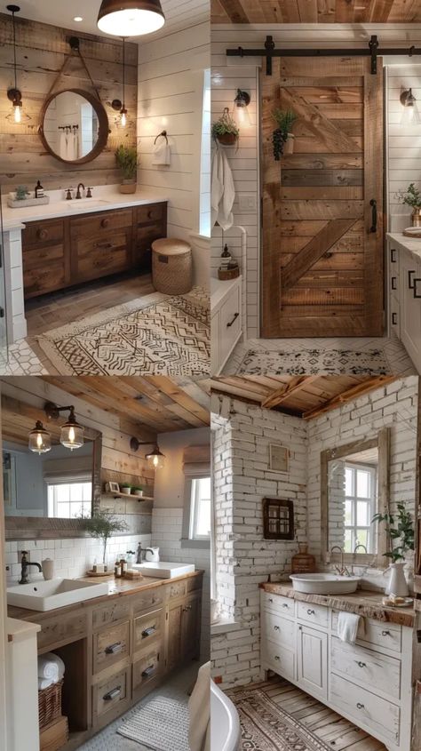 Modern Cabin Bathroom, Modern Farmhouse Bathroom Ideas, Modern Farmhouse Bathroom Decor, Beautiful Bathroom Decor, Rustic Farmhouse Bathroom, Farmhouse Bathroom Decor Ideas, Guest Bedroom Design, Rustic Shower, Cabin Bathrooms