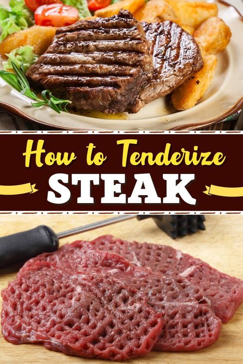 Wondering how to tenderize steak? I have you covered! Learn 7 easy methods for making your steak tender, juicy, and delicious. How To Tenderize Cube Steak, How To Tenderize Beef, How To Tenderize Steak, Tenderized Round Steak Recipes, Tenderize Beef, Beef Chuck Steak, Tenderized Round Steak, Steak On Stove, Beef Chuck Steaks