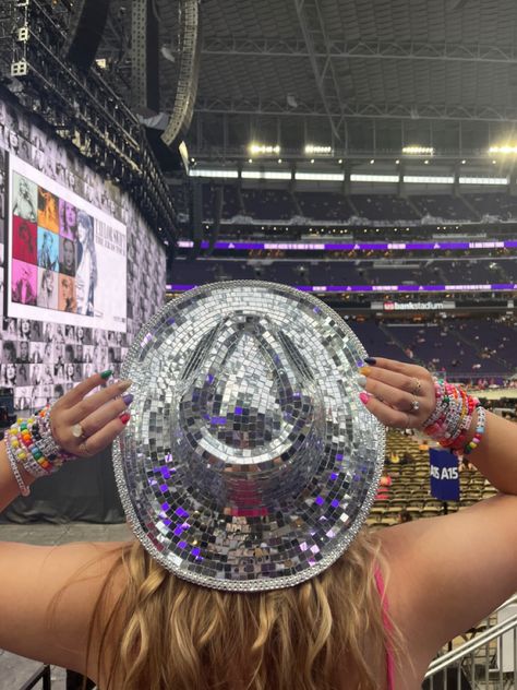 At the Taylor Swift Eras tour ! Taylor Swift Cowboy Hat, Tour Aesthetic, Hat Aesthetic, Taylor Swift Tour Outfits, Swift Tour, Taylor Swift Eras Tour, Tour Outfits, Taylor Swift Eras, Mirror Ball