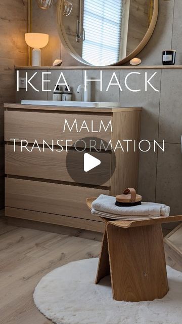 Ikea Bathroom Wood, Vintage Bathroom Ikea, Bathroom Chest Of Drawers, Ikea Malm Vanity Hack, Malm Transformation, Bathroom Counter Diy, Ikea Metod Bathroom, Ikea Drawer Hack, Ikea Hacks Bathroom