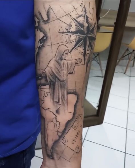 Christ The Redeemer Tattoo, Brazilian Tattoo Ideas, Canadian Tattoo, Tattoo Homme, Half Sleeve Tattoos Forearm, Tattoos Forearm, Tupac Quotes, Jesus Statue, Jesus Tattoo