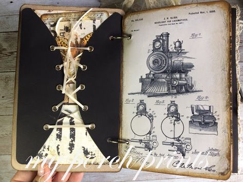 Lady Scientist Steampunk Junk Journal by My Porch Prints Steampunk Journal Pages, Victorian Journal, Steampunk Journal, Steampunk Junk Journal, Junk Journal Themes, Junk Journal Ideas, Steampunk Cards, Grunge Paper, Vintage Junk