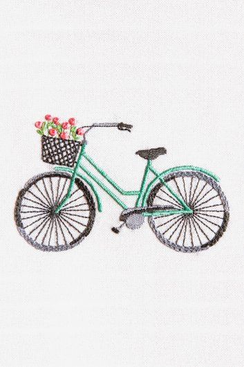 Bicycle Embroidery, Tea Towels Embroidery, Hand Embroidery Patterns Free, Dmc Cross Stitch, Traditional Embroidery, Machine Embroidery Projects, Hand Embroidery Projects, Embroidery Patterns Vintage, Pola Sulam