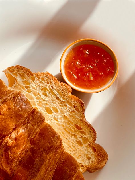 Croissant and Orange Jam Croissant With Jam, Jam Croissant, Jamming Aesthetic, Orange Jam, Simple Breakfast, Livingstone, Orange Background, Easy Breakfast, Jam