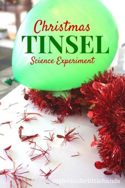 Electricity Science Experiments, Christmas Science Activities, Christmas Stem Activities, Christmas Science Experiments, Science Electricity, Holiday Science, Kindergarten Projects, Tinsel Christmas, Christmas Science