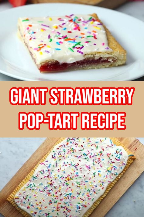 Pop Tart Pie, Strawberry Pop, Poptart Recipe, Strawberry Pop Tart, Giant Strawberry, Refrigerated Pie Crust, Pop Tart, Easy Camping Meals, Vanilla Glaze