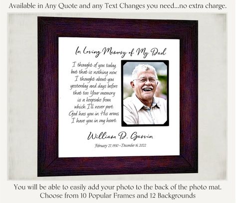 Memorial Photo Frame, Memorial Picture Frame, I Thought Of You Today, Loss Of Dad, Thinking Of You Today, Personalized Memorial Gifts, Photo Frame Gift, Custom Memorial, Bereavement Gift