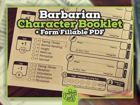 Barbarian Character Sheet, Dnd Character Journal, Dnd Barbarian, Dnd Spell Cards, Character Journal, Dnd Character Sheet, Character Sheet, Spell Book, Dnd Characters