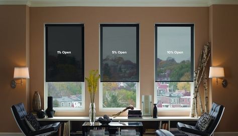 Guide to Solar Shades - Which fabric color and shade opacity is right for you Kitchen Blinds Modern, Privacy Blinds, Modern Blinds, Living Room Blinds, Bedroom Blinds, Sliding Door Blinds, Shutter Blinds, Blinds Design, Diy Blinds