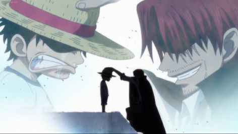 Shanks giving his precious hat to luffy to take care of hat by saying that , when luffy become great pirate then meet shanks and return his hat❤️ Luffy And Shanks, Nebula Wallpaper, Watch One Piece, One Piece Cosplay, Manga News, Cartoons Png, One Piece Drawing, Dragon Ball Wallpapers, One Piece Luffy