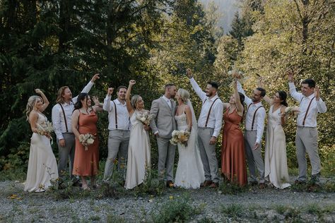 bridal party, wedding, wedding party, maid of honor, rust, bride, bridesmaids, dresses, terracotta, beige, neutral, boho, champagne, first look, groom, suspenders, groomsmen, best man, suits Rust Wedding Party Groomsmen, Terracotta And Grey Wedding Party, Wedding Party Terracotta, Grey And Rust Wedding, Rust Bridal Party Groomsmen, Terracotta Wedding Bridal Party, Rust And Champagne Wedding, Terracotta Bridal Party, Rust Bridal Party