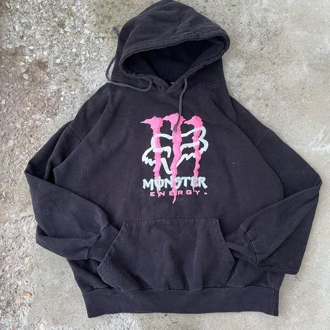 Vintage y2k heavyweight Fox Racing Monster Pink Logo... - Depop Monster Hoodie Pink, Monster Energy Sweatshirt, Fox Racing Hoodie, Vintage Hoodies Aesthetic, Thrift Hoodie, Monster Energy Hoodie, Monster Jacket, Monster Sweater, Energy Monster