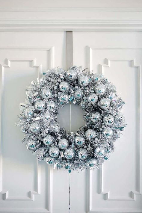 Diy Disco Ball, Winter Wreath Diy, Wreath Hanging, Ball Wreath, Christmas Door Decorations, Winter Diy, Beautiful Mess, Christmas Wreaths Diy, Holiday Projects