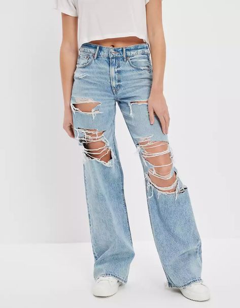 AE Dreamy Drape Ripped Super High-Waisted Baggy Wide-Leg Jean American Eagle Jeans Ripped High Waisted, American Eagle Jeans Ripped, Ripped Baggy Jeans, Baggy Ripped Jeans, Baggy Wide Leg Jeans, Cute Ripped Jeans, High Waisted Ripped Jeans, Cute Preppy Outfits, Fashionista Clothes