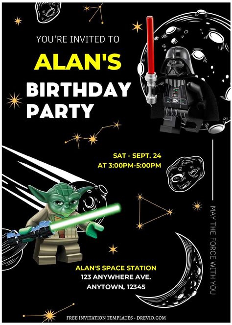 (Free Editable PDF) Skywalker Saga Lego Star Wars Birthday Invitation Templates | Download Hundreds FREE PRINTABLE Birthday Invitation Templates Star Wars Invitations Free, Lego Star Wars Birthday Party, Star Wars Happy Birthday, Lego Birthday Invitation, Lego Birthday Invitations, Lego Star Wars Birthday, Lego Ninjago Birthday, Lego Invitations, Lego Themed Party