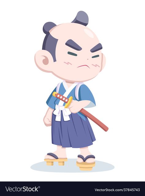 Samurai Cartoon Character Design, Samurai Chibi, Japanese Character Design, Samurai Cartoon, Cartoon Samurai, Brunette Cartoon, Cartoon Props, Outfit Cartoon, Samurai Games