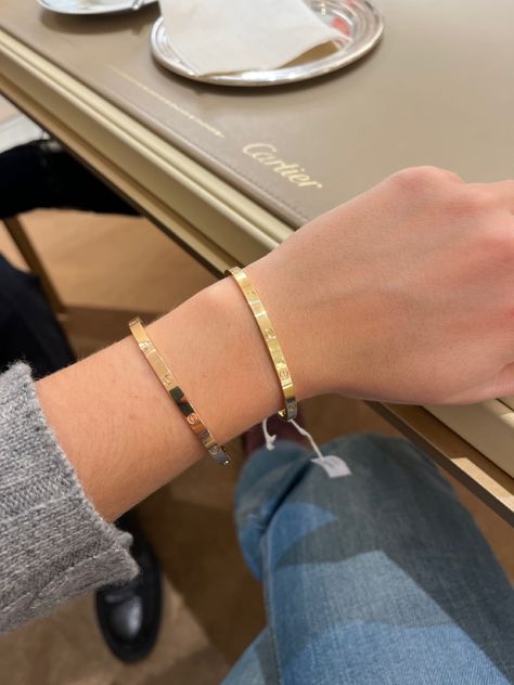 Cartier Love Bracelet Stack, Bracelet Cuffs, Hand Jewelry Rings, Gold Bracelet Simple, Gold Bangles For Women, Daily Wear Jewellery, Gold Chain Choker, Expensive Jewelry Luxury, Minimalist Accessories