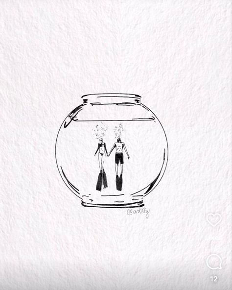 Two lost soulds swimming in a fish bowl. Design by artKFG How To Draw A Fish Bowl, We Live On A Floating Rock Tattoo, We’re Just Two Lost Souls Swimming In A Fish Bowl, Pink Floyd Fish Bowl Tattoo, Fish Bowl Tattoo Pink Floyd, Two Lost Souls Tattoo Pink Floyd, Wish You Were Here Tattoo Fish Bowl, Swimming Fish Drawing, 2 Lost Souls Swimming In A Fish Bowl