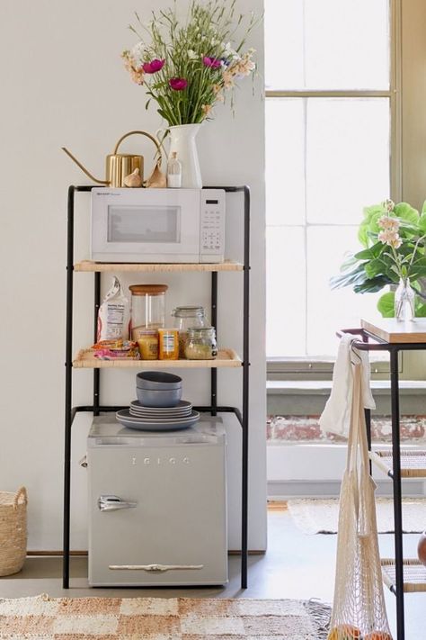 Logan Kitchen Storage Shelf Kitchen Counter Storage, Kitchen Storage Shelf, Kitchen Storage Shelves, Interior Vintage, Apartment Kitchen, Kitchen Area, Black Kitchens, Storage Shelf, Kitchen Space