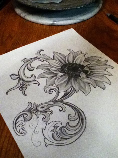 Flower filigree Sunflower Filigree Tattoo, Sun And Flower Tattoo, American Style Tattoo, Skull Ideas, Flower Shoulder Tattoo, Filigree Tattoo, Cross Tattoos For Women, Western Tattoos, Leather Working Patterns