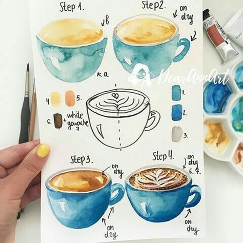 Enchiladas Beef, Coffee Watercolor, 귀여운 음식 그림, Step By Step Watercolor, Watercolor Food, Watercolor Tutorials, 수채화 그림, Watercolor Paintings Tutorials, Watercolor Art Lessons