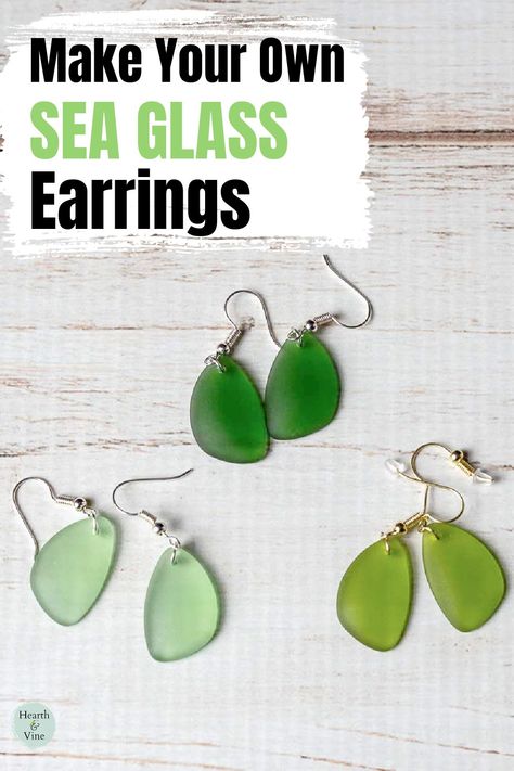 You can make pretty earrings in no time with the beautiful look of sea glass. Diy Washer Necklace, Sea Glass Jewelry Diy, Sea Glass Crafts Jewellery, Creative Mother's Day Gifts, Cheap Mothers Day Gifts, Earring Making Supplies, Cultured Stone, Sea Glass Bracelet, Upcycling Ideas