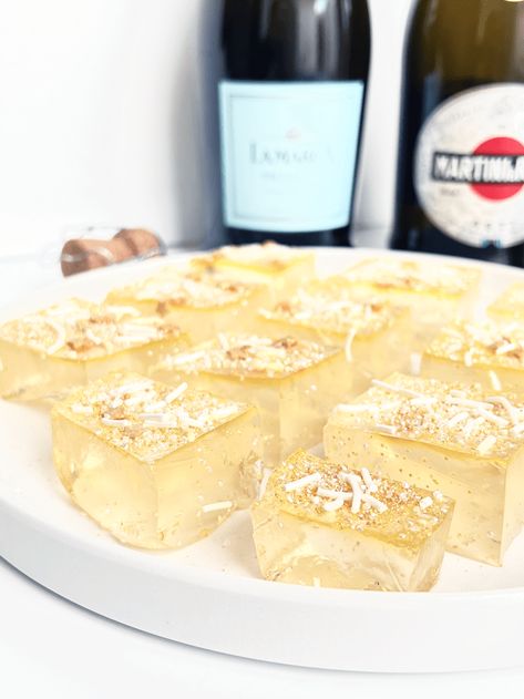 Champagne Jello Shots | Cookies & Calligraphy Frozen Shots, Champagne Jello, Vegas Christmas, Champagne Jello Shots, Jell O Shots, 2023 Recipes, Food Decorating, Chilled Desserts, Holiday Bread